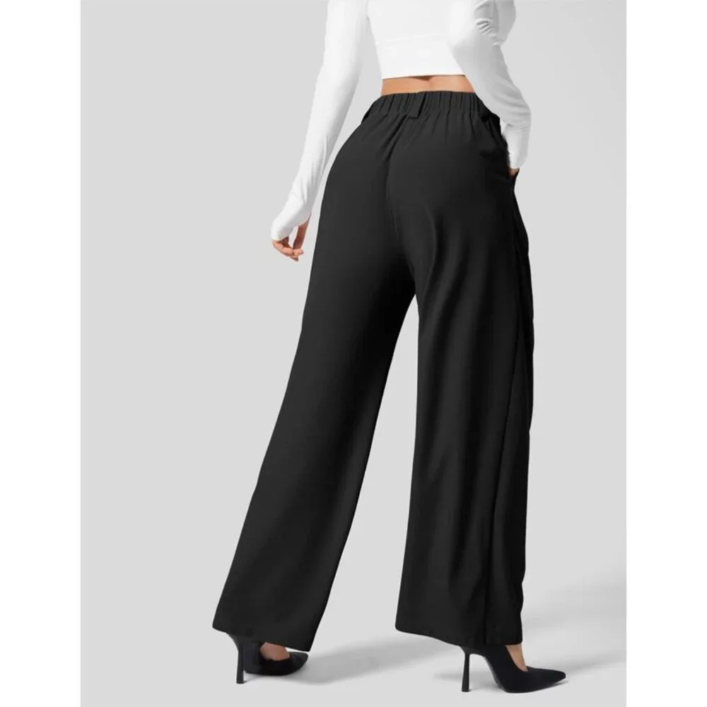 Halara High Waisted Wide Leg Waffle Casual Pants Sz Medium Womens Black Plicated - Picture 3 of 10